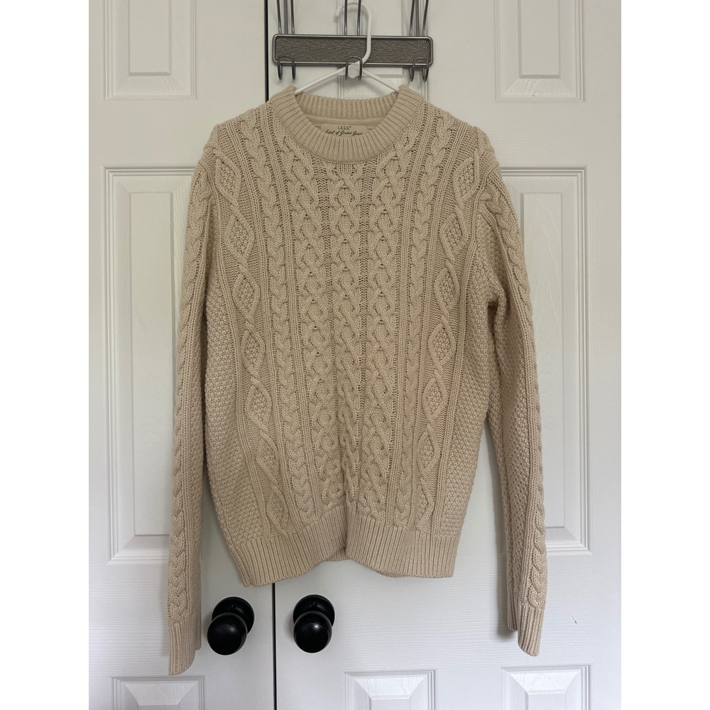 H&M LOGG Mens Cream Cable Knit Sweater Beige Crew Neck Pullover Size Medium